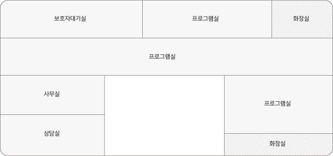 강원도장애인종합복지관 철원분관 보호자대기실, 프로그램실, 사무실, 상담실, 화장실